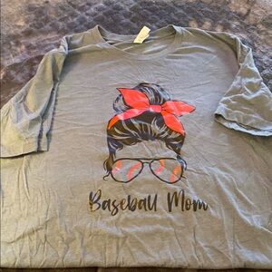Gray Baseball Mom T-Shirt with Red Accents